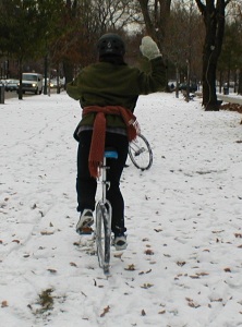 Snowball fight on one wheel!