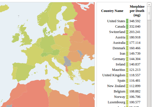 screenshot of cloropleth map of morphine access around the world
